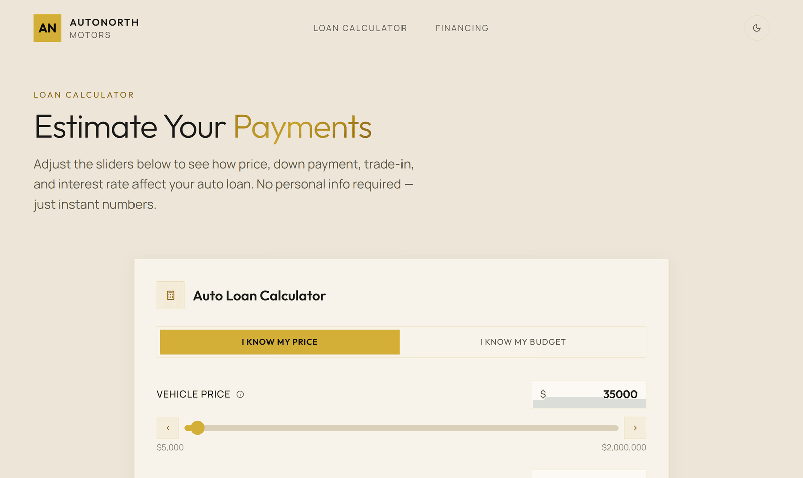 Auto Loan Calculator - Website project
